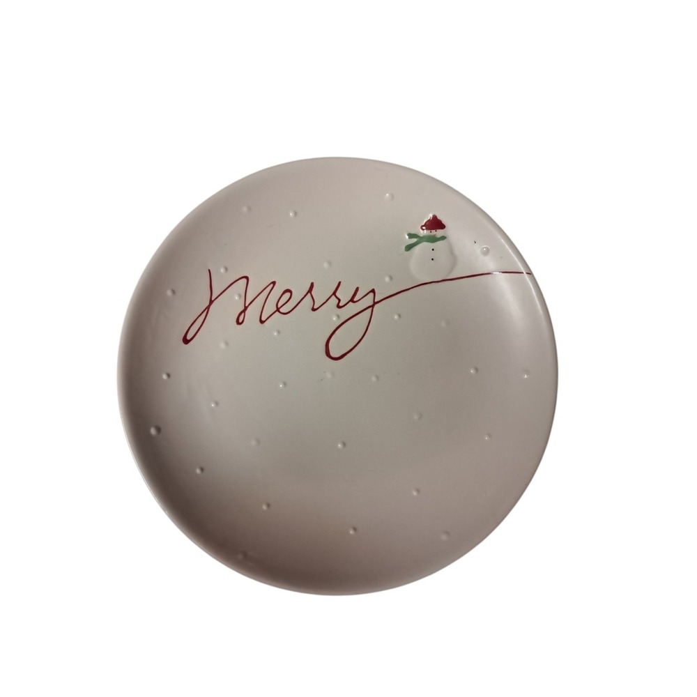 Hallmark Round Merry Plate 8" Ceramic Christmas Holiday Serving Table Decor